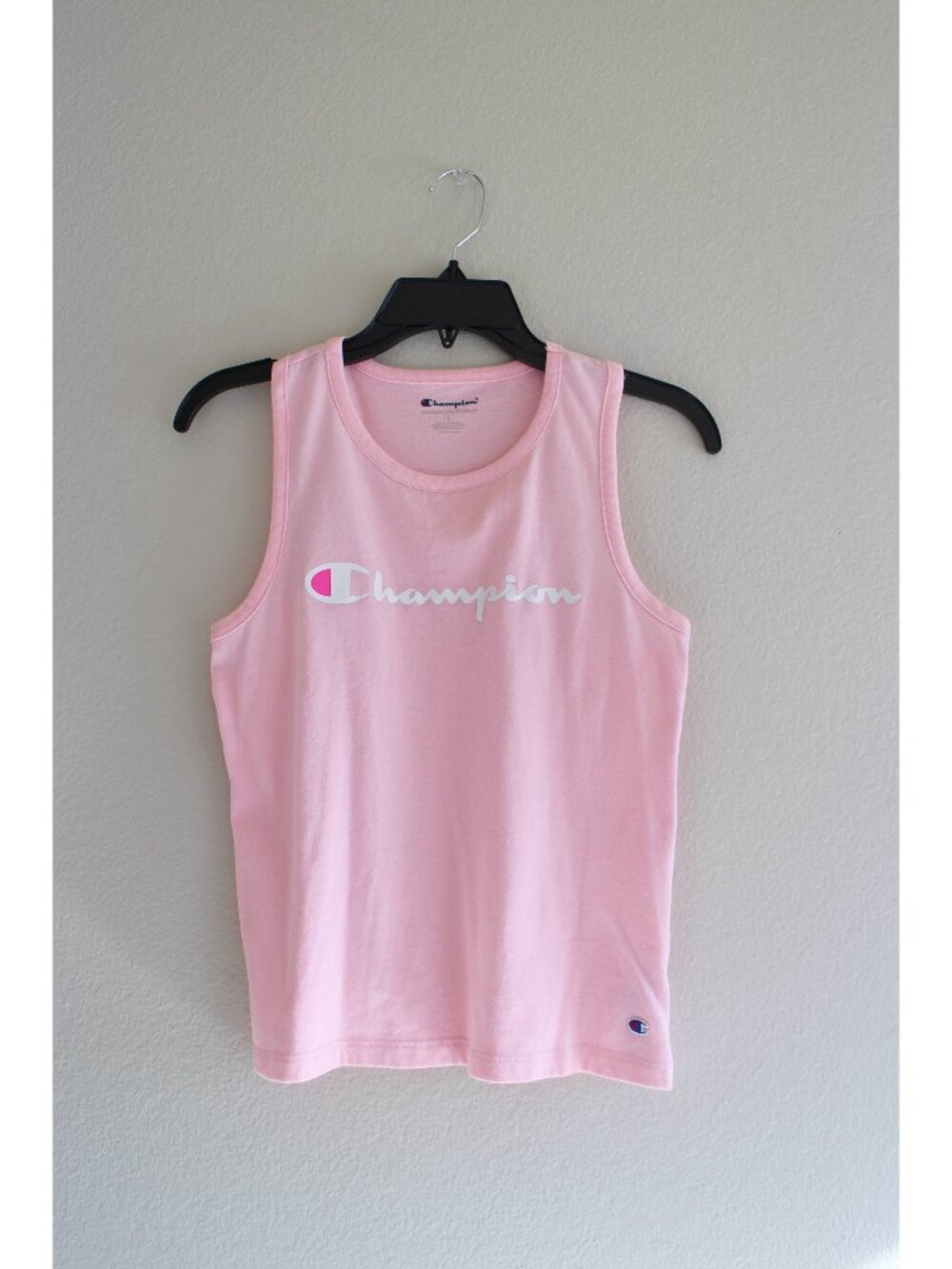 CHAMPION Authentic Girls Pink w/ White Logo Racerback Tank Top Size Large